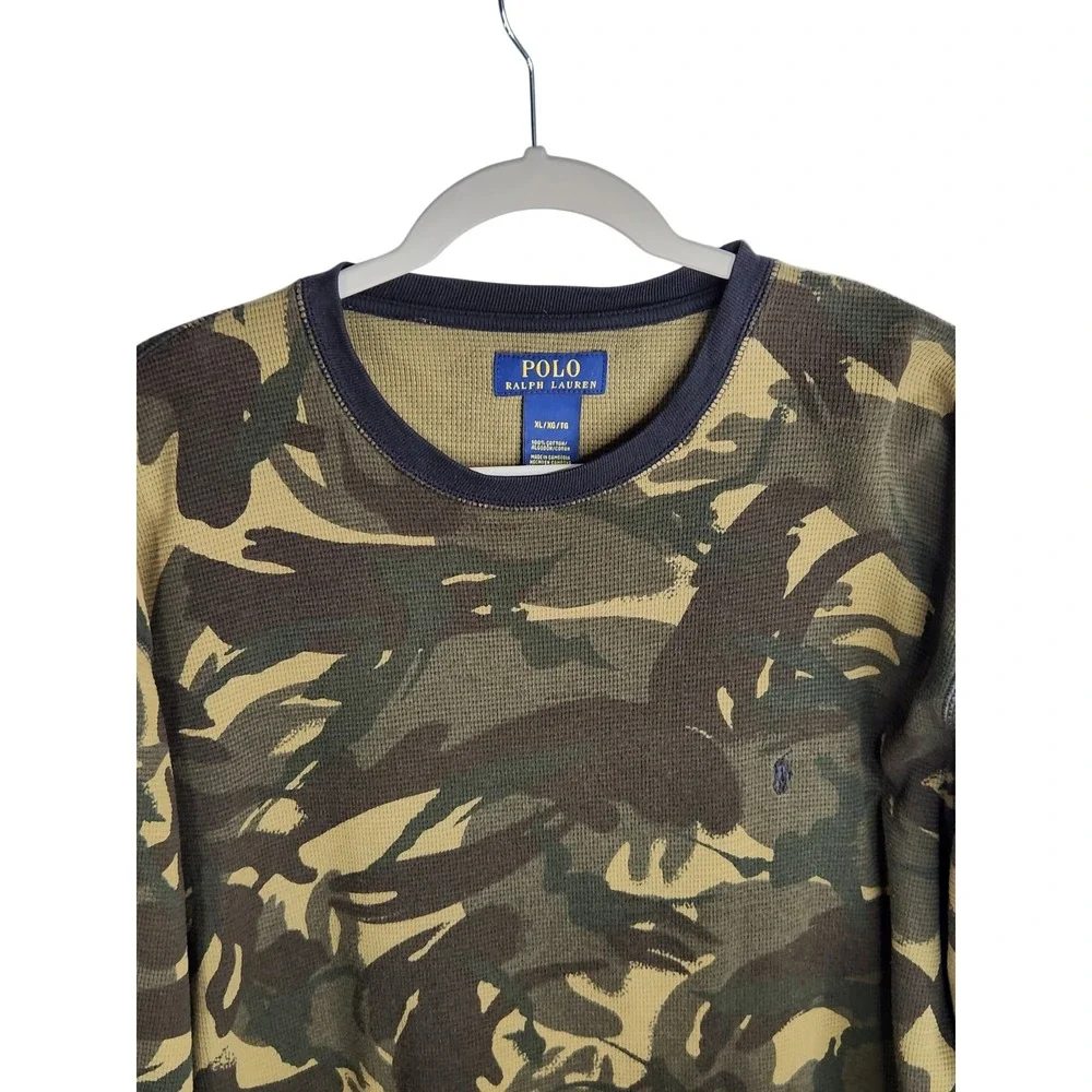 Polo Ralph Lauren Thermal Waffle Knit Camo Long Sleeve Shirt XL Green Camouflage